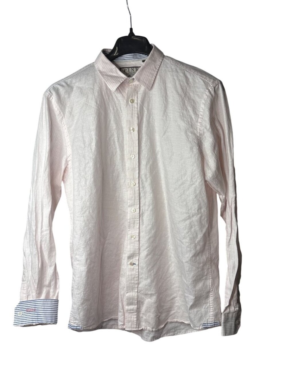 PINK Thomas Pink Mens Button Front Dress Shirt XL Flip Cuff Cotton Linen Blend